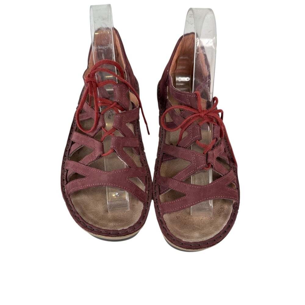 Naot Yarrow Gladiator Sandals 36 5 Burgundy Nubuck Lace Up Comfort Wedge